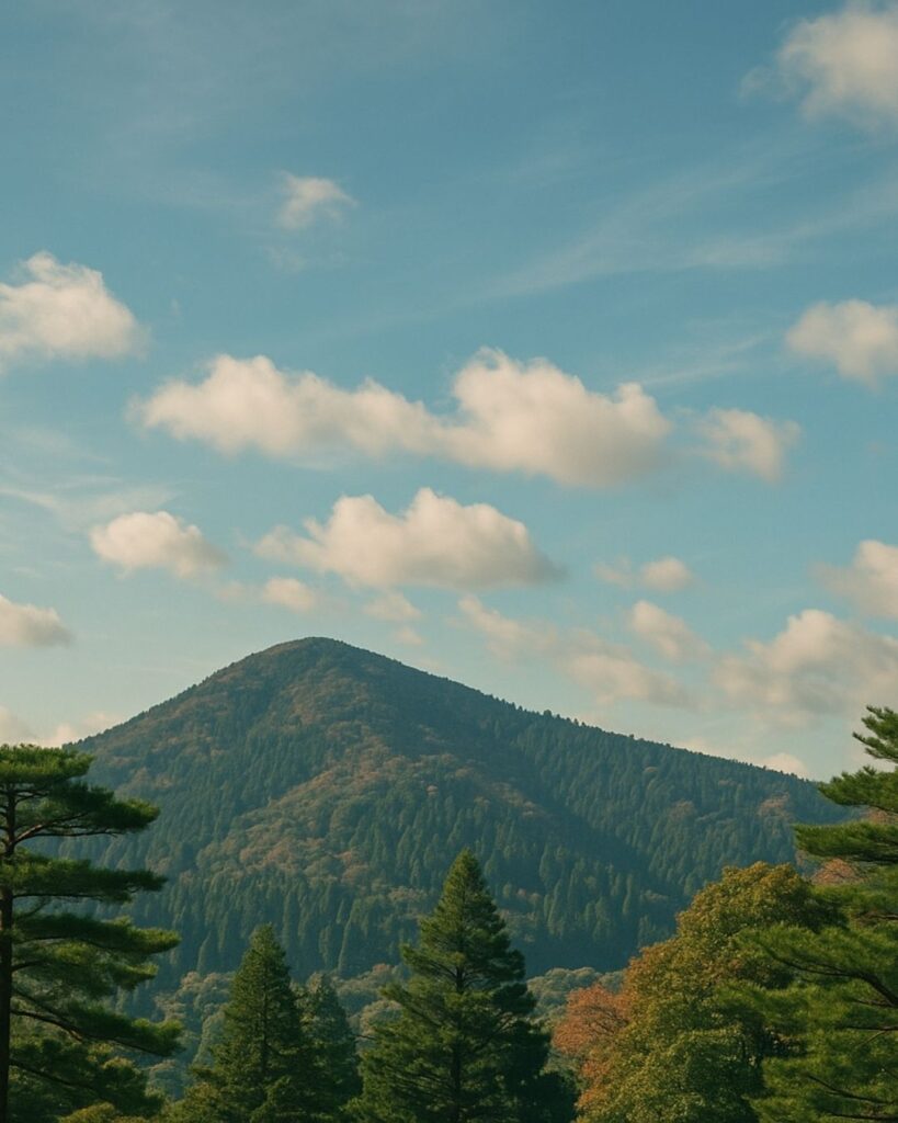 向井去来の秋の俳句5選-代表作をわかりやすく解説!「松杉も おかめと晴るる 秋の雲」この俳句をイメージした画像