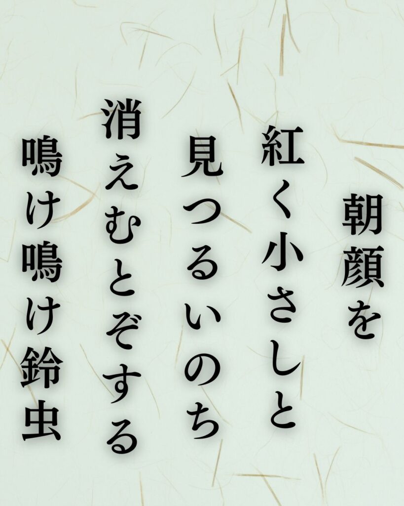 北原白秋の秋の短歌5選-代表作をわかりやすく解説!「朝顔を 紅く小さしと 見つるいのち 消えむとぞする 鳴け鳴け鈴虫」この短歌を記載した画像
