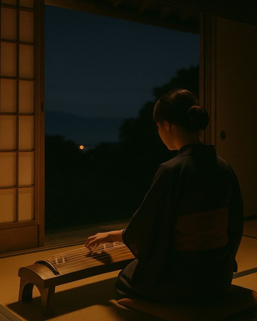 杉田久女の夏の俳句5選-代表作をわかりやすく解説!「帰省子の 琴のしらべを きく夜かな」この俳句をイメージした画像