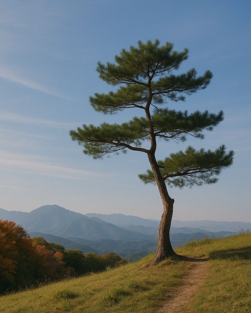 宝井其角の秋の俳句5選-代表作をわかりやすく解説！「秋の空　尾上の杉を　はなれたり」この俳句をイメージした画像