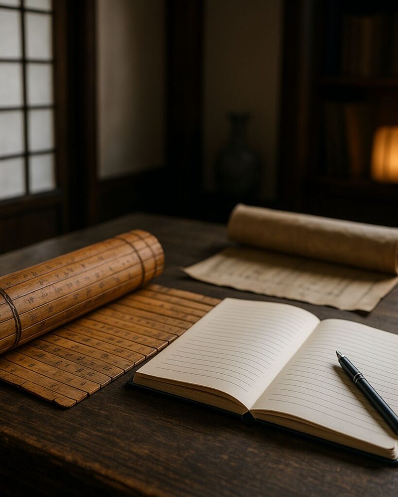 孔子の名言9選–現代に響く智恵「故きを温めて新しきを知る、以って師と為るべし。」この名言のイメージイラスト
