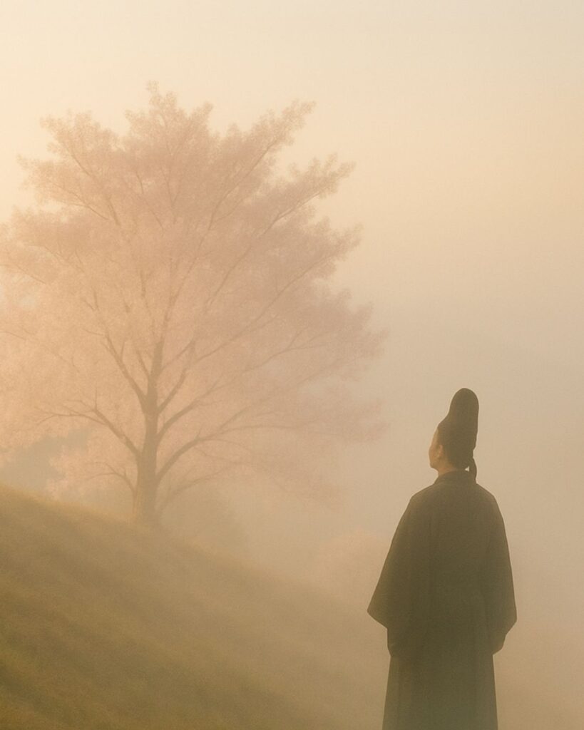 百人一首第73番 大江匡房『高砂の』背景解説–惜しむ花の春「高砂の 尾の上の桜 咲きにけり 外山の霞 立たずもあらなむ」の情景をテーマにしたイメージの画像