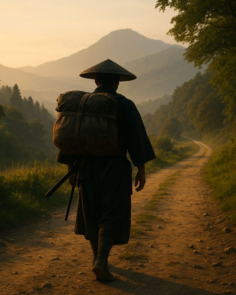 徳川家康の名言9選–現代に響く教え「人の一生は重荷を背負い、遠い道を歩むようなもの。急ぐべからず。」この名言のイメージイラスト
