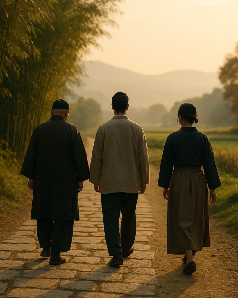 孔子の名言9選–現代に響く智恵「三人行けば、必ず我が師有り。」この名言のイメージイラスト