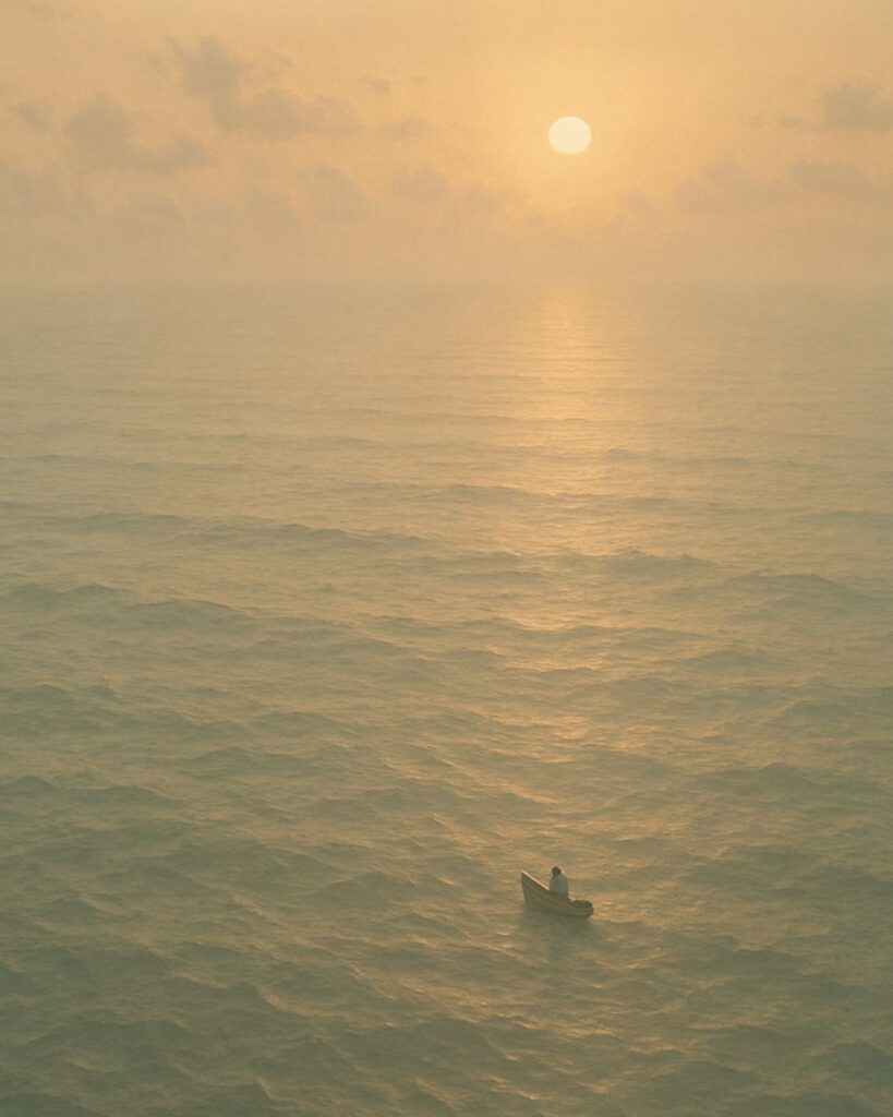 百人一首第76番 藤原忠通『わたの原』背景解説–わたの原の景「わたの原　漕ぎ出でて見れば　ひさかたの　雲居にまがふ　沖つ白波」の情景をテーマにしたイメージの画像