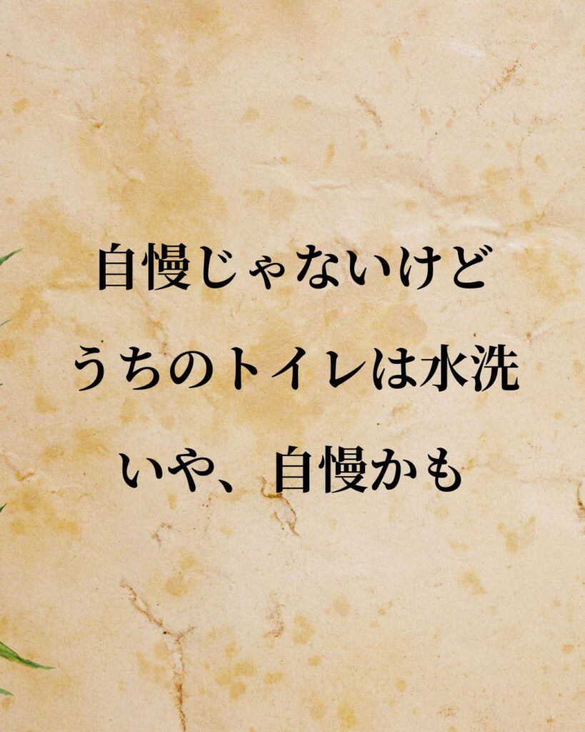 高田純次「自慢じゃないけど、うちのトイレは水洗。いや、自慢かも。」この名言のイラスト