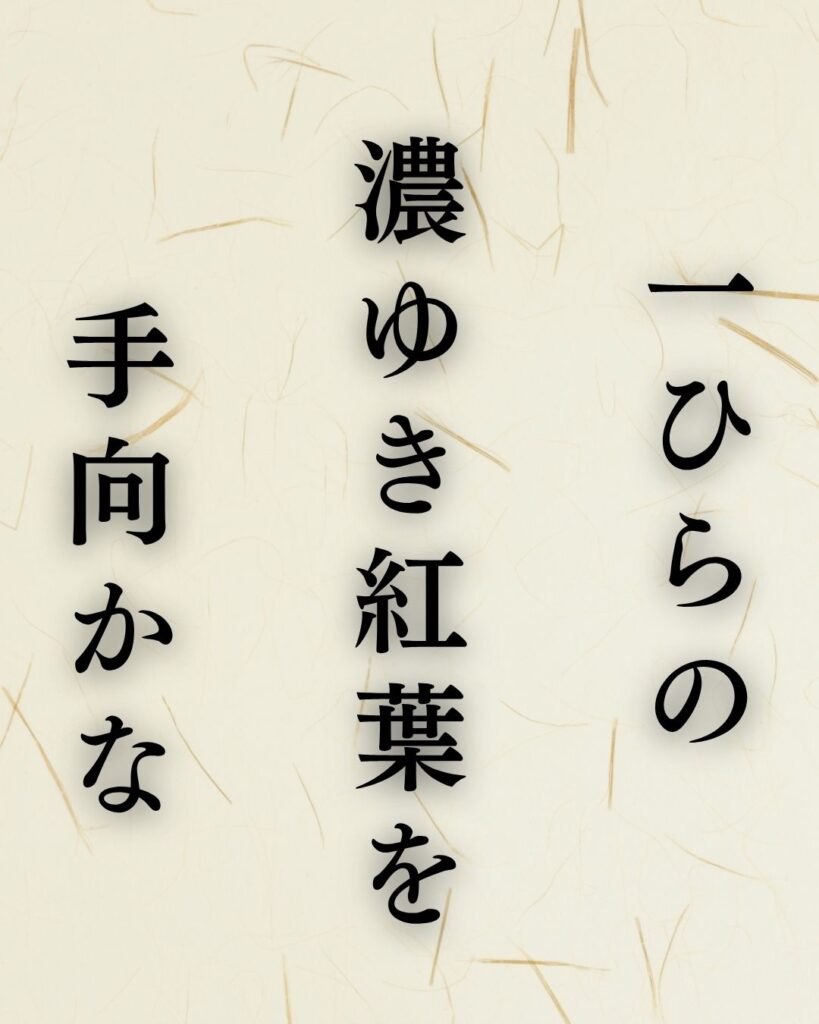 富安風生の秋の俳句5選-代表作をわかりやすく解説!「一ひらの 濃ゆき紅葉を 手向かな」この俳句を記載した画像