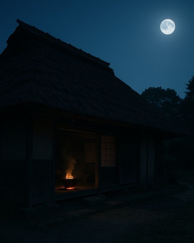 各務支考の秋の俳句5選-代表作をわかりやすく解説!「芋を煮る 火のはた恋し けふの月」この俳句をイメージした画像