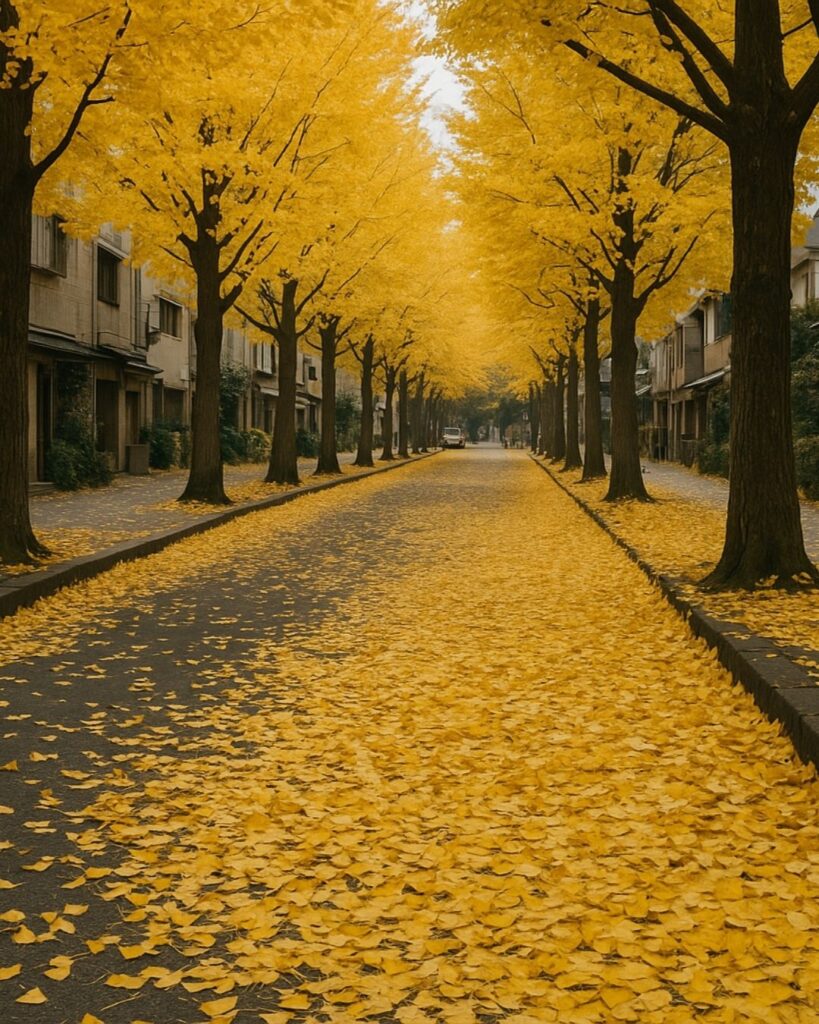 飯田蛇笏の秋の俳句5選-代表作をわかりやすく解説！「黄落の　つづくかぎりの　街景色」この俳句をイメージした画像