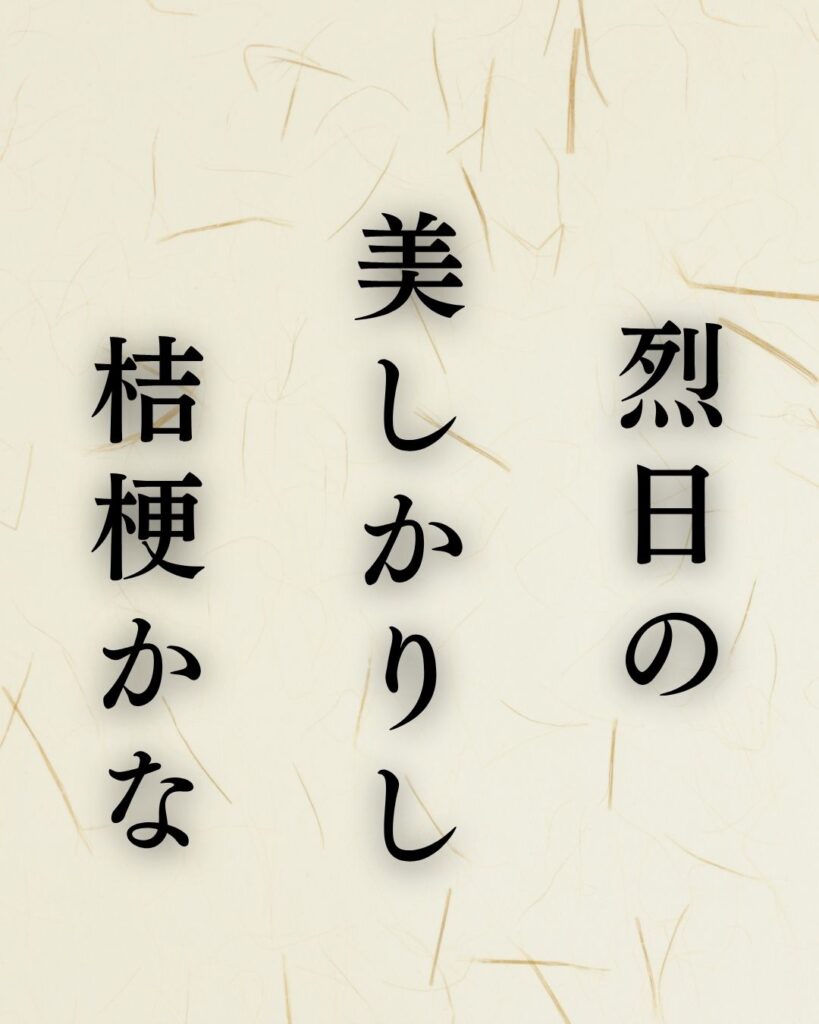 中村汀女の秋の俳句5選-代表作をわかりやすく解説!「烈日の 美しかりし 桔梗かな」この俳句を記載した画像