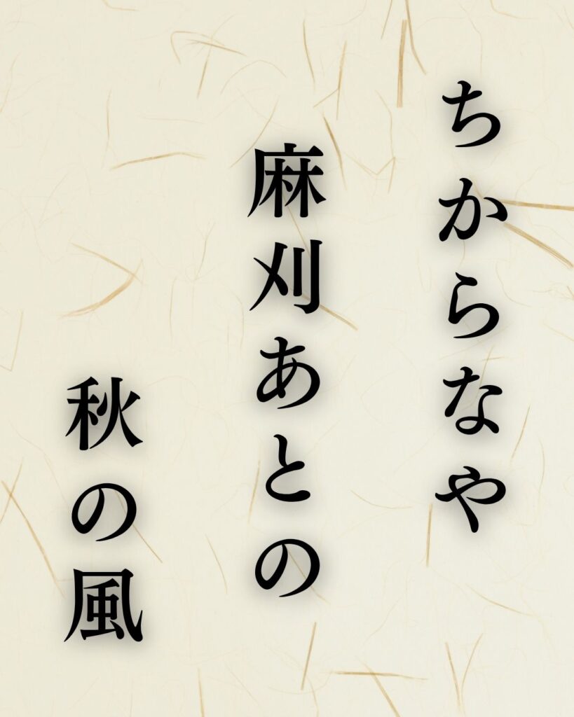 越智越人の秋の俳句5選-代表作をわかりやすく解説!「ちからなや 麻刈あとの 秋の風」この俳句を記載した画像