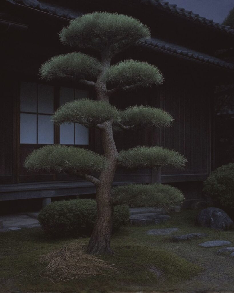 中村草田男の秋の俳句5選-代表作をわかりやすく解説!「松手入 せし家あらん 闇にほふ」この俳句をイメージした画像