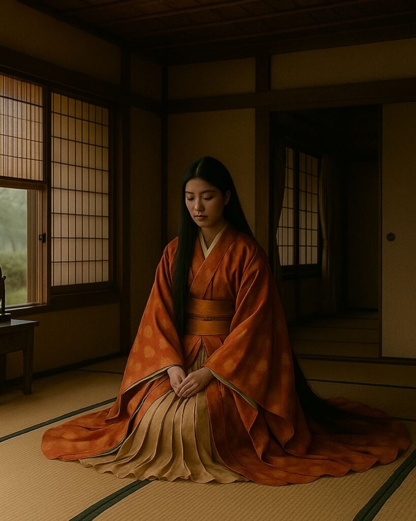 百人一首第80番 待賢門院堀河『長からむ』背景解説–恋のほつれ「長からむ 心も知らず 黒髪の 乱れて今朝は 物をこそ思へ」の情景をテーマにしたイメージの画像