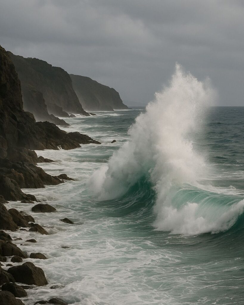 飯田蛇笏の秋の俳句5選-代表作をわかりやすく解説！「盆波や　いのちをきざむ　崕づたひ」この俳句をイメージした画像