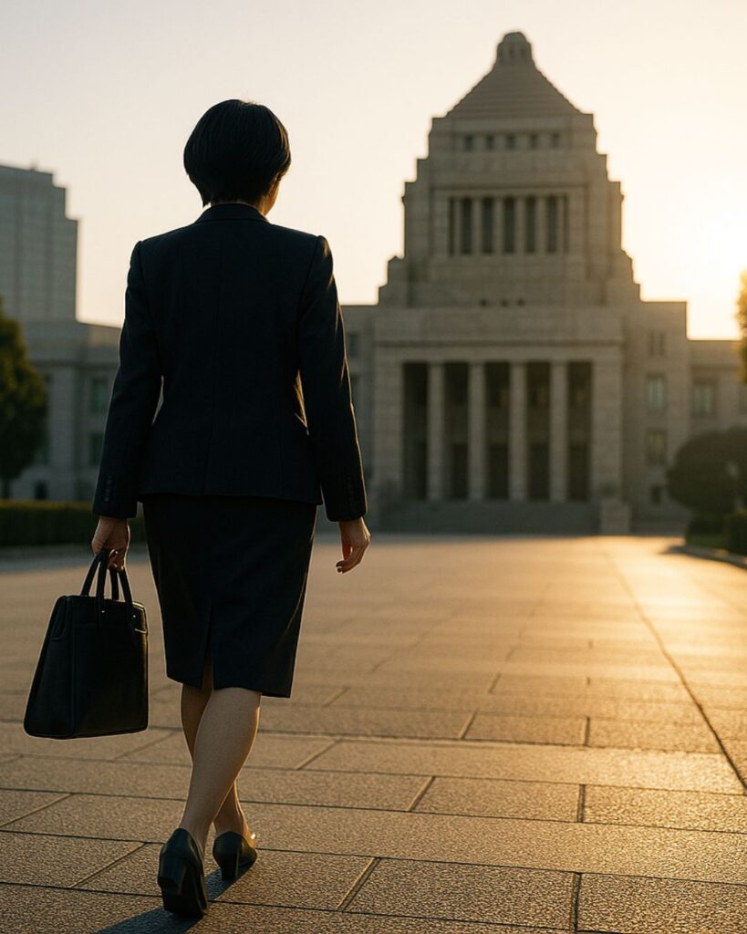 日本の政治家の名言9選vol.2–歴代総理の金言「高市早苗」「働いて、働いて、働いて、働いて、働いて参ります。」この名言のイメージイラスト
