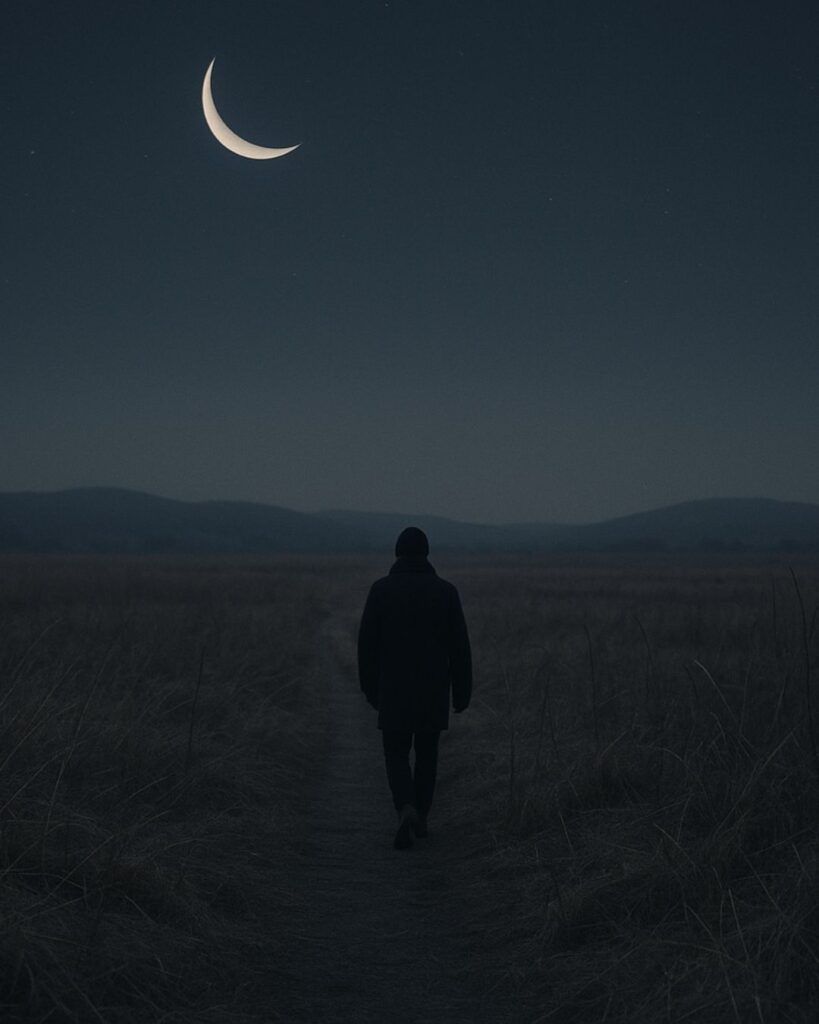 正岡子規の冬の俳句5選-代表作をわかりやすく解説！「三日月を　相手にあるく　枯野哉」この俳句をイメージした画像