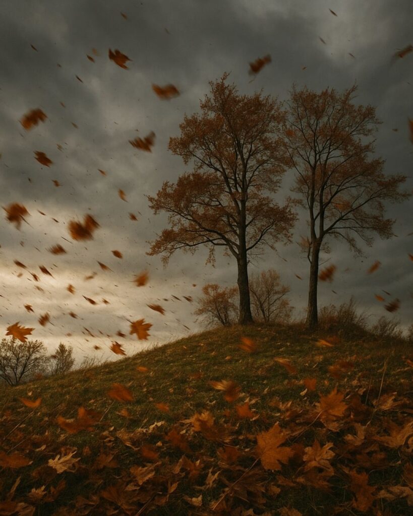 松尾芭蕉の冬の俳句5選-代表作をわかりやすく解説!「三尺の 山も嵐の 木の葉哉」この俳句をイメージした画像