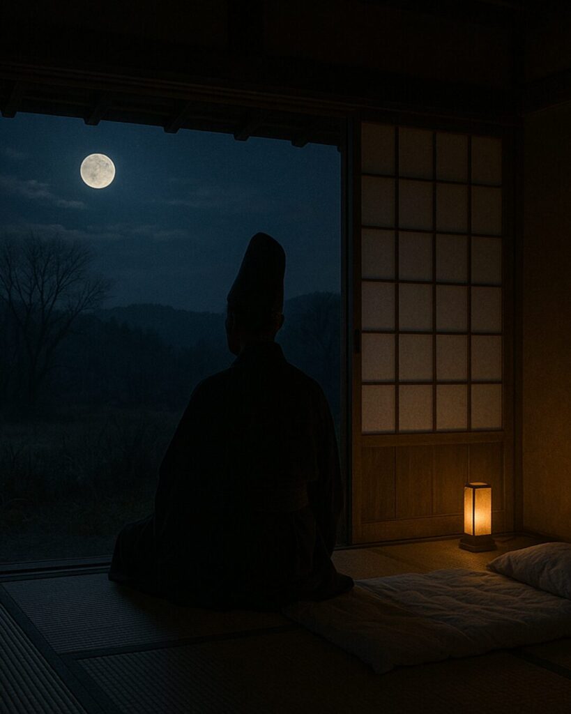 百人一首第85番 俊恵『夜もすがら』背景解説–つれなき夜更け「夜もすがら 物思ふころは 明けやらで 閨のひまさへ つれなかりけり」の情景をテーマにしたイメージの画像