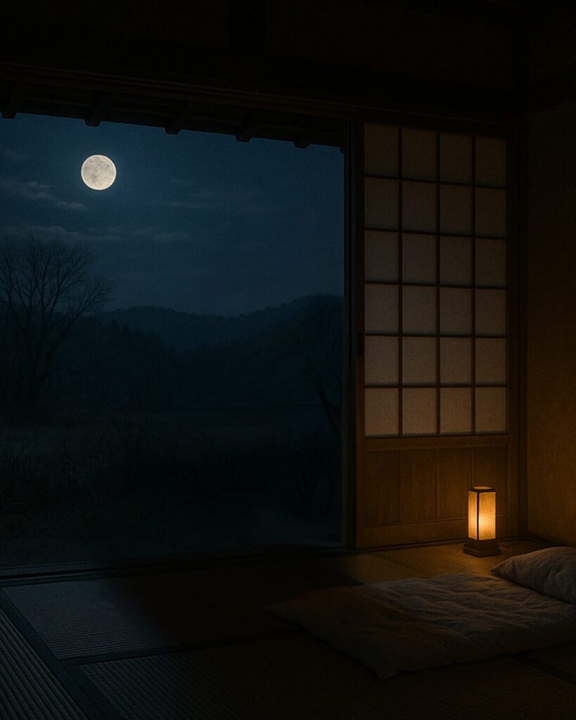 百人一首第85番 俊恵『夜もすがら』背景解説–つれなき夜更け「夜もすがら 物思ふころは 明けやらで 閨のひまさへ つれなかりけり」の情景をテーマにしたイメージの画像