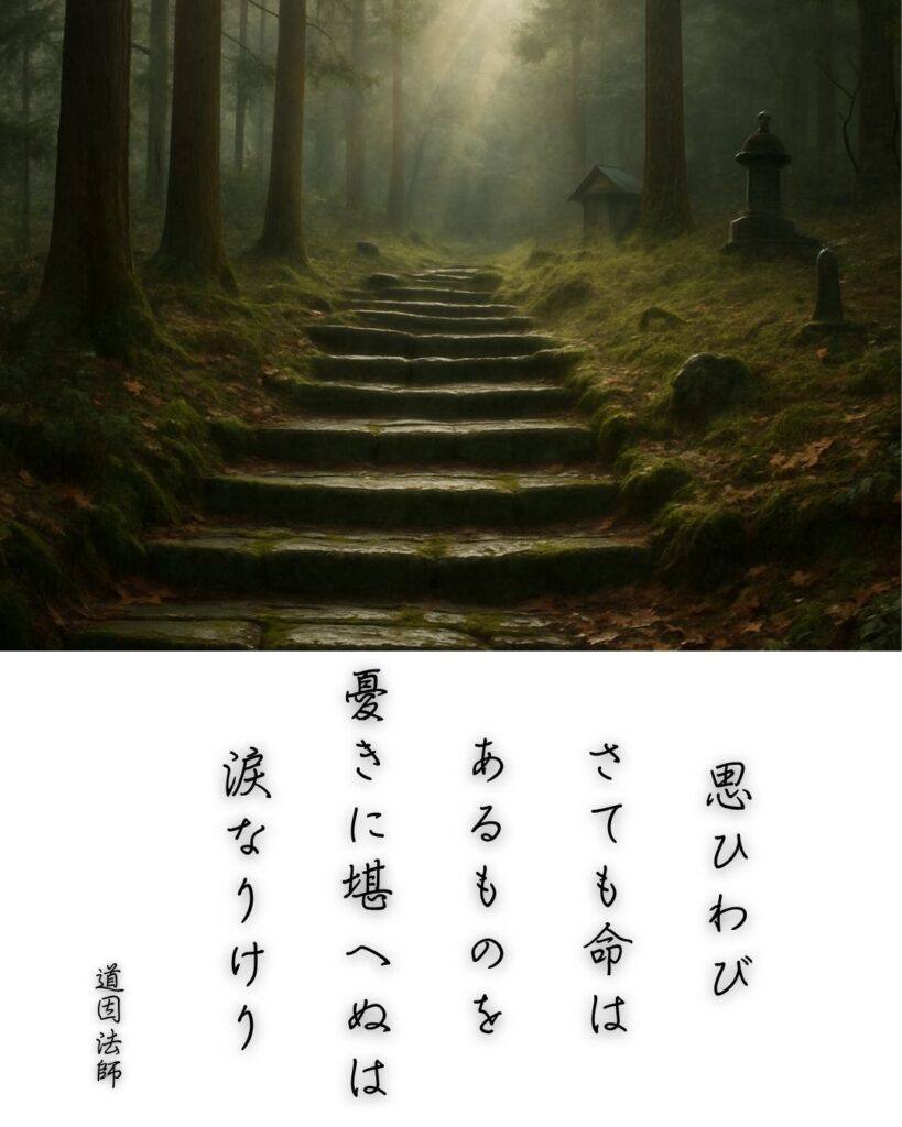 百人一首第82番 藤原敦頼『思ひわび』背景解説–堪へぬ想い「思ひわび　さても命は　あるものを　憂きに堪へぬは　涙なりけり」の情景をテーマにした和歌とイメージの画像