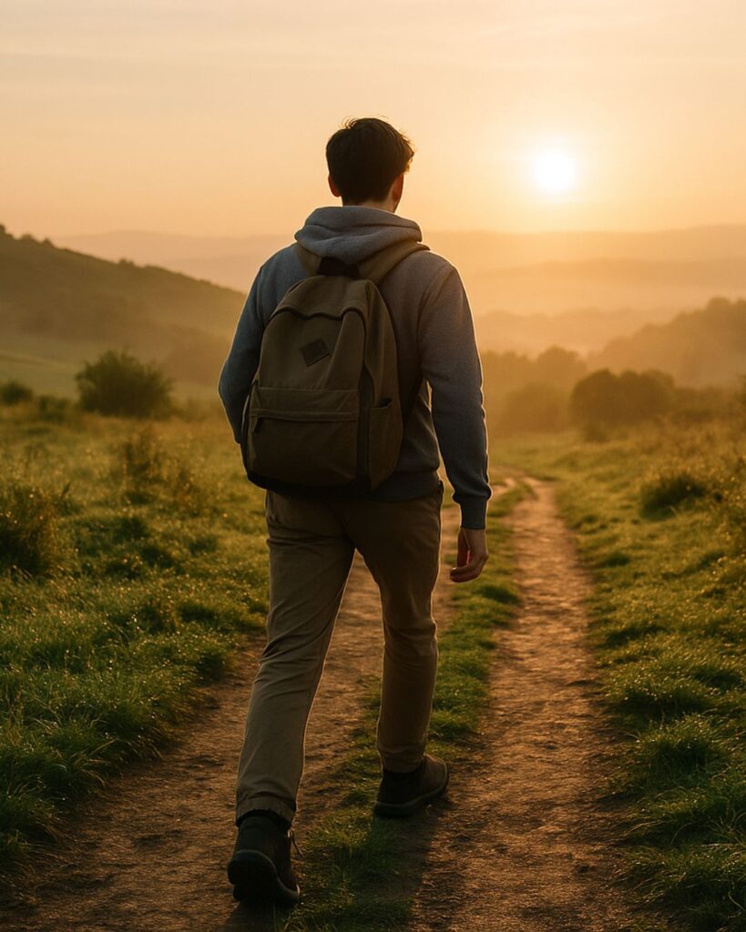 ウィリアム・ジェームズの名言9選–行動する心の力「向上は勇気ある一歩から始まる。」この名言のイメージイラスト