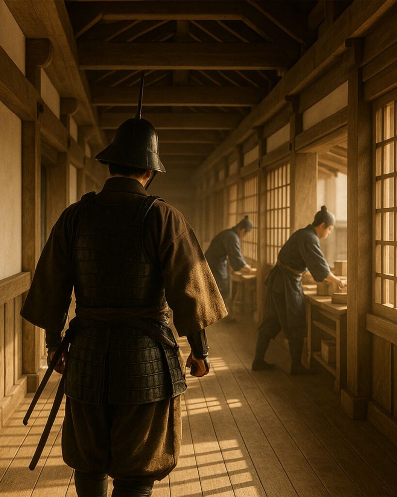 豊臣秀吉の名言9選–天下人の思考術「側近たちは、わしの意を察し、先回りして動いておる。」この名言のイメージイラスト