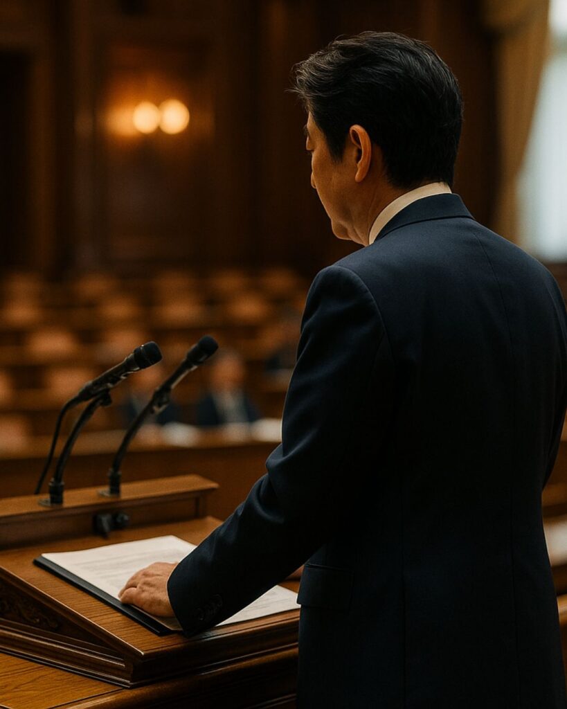 日本の政治家の名言9選vol.2–歴代総理の金言「安倍晋三」「失敗は終わりではない。大切なのは、また立ち上がる勇気だ。」この名言のイメージイラスト
