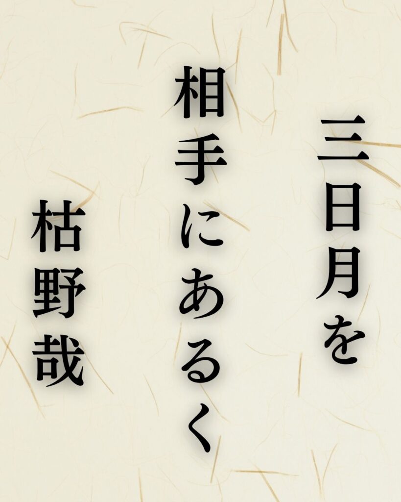 正岡子規の冬の俳句5選-代表作をわかりやすく解説！「三日月を　相手にあるく　枯野哉」この俳句を記載した画像