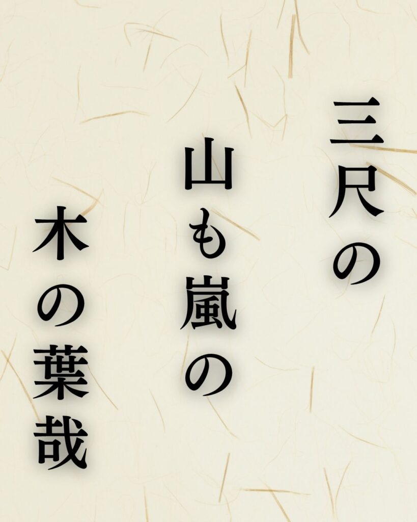 松尾芭蕉の冬の俳句5選-代表作をわかりやすく解説!「三尺の 山も嵐の 木の葉哉」この俳句を記載した画像