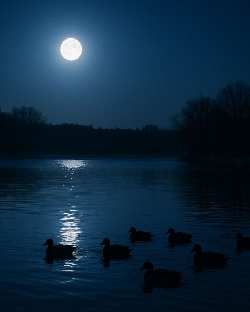 服部嵐雪の冬の俳句5選-代表作をわかりやすく解説！「鈴鴨の　声ふり渡る　月寒し」この俳句をイメージした画像