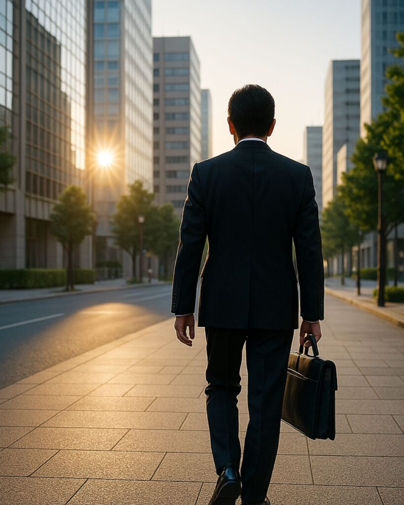 日本の政治家の名言9選vol.2–歴代総理の金言「麻生太郎」「朝は希望を持って目覚め、昼は誠実に働き、夜は感謝とともに眠る。」この名言のイメージイラスト
