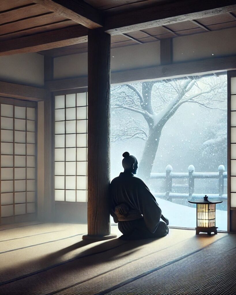 松尾芭蕉の冬の俳句5選-代表作をわかりやすく解説!「冬籠り またよりそはん 此の柱」この俳句をイメージした画像