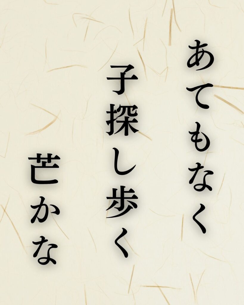 杉田久女の秋の俳句5選-代表作をわかりやすく解説！「あてもなく　子探し歩く　芒かな」この俳句を記載した画像