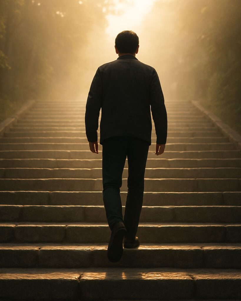 豊臣秀吉の名言9選–天下人の思考術「一歩ずつ積み重ねてゆけば、思いもよらぬ成果に至るものだ。」この名言のイメージイラスト