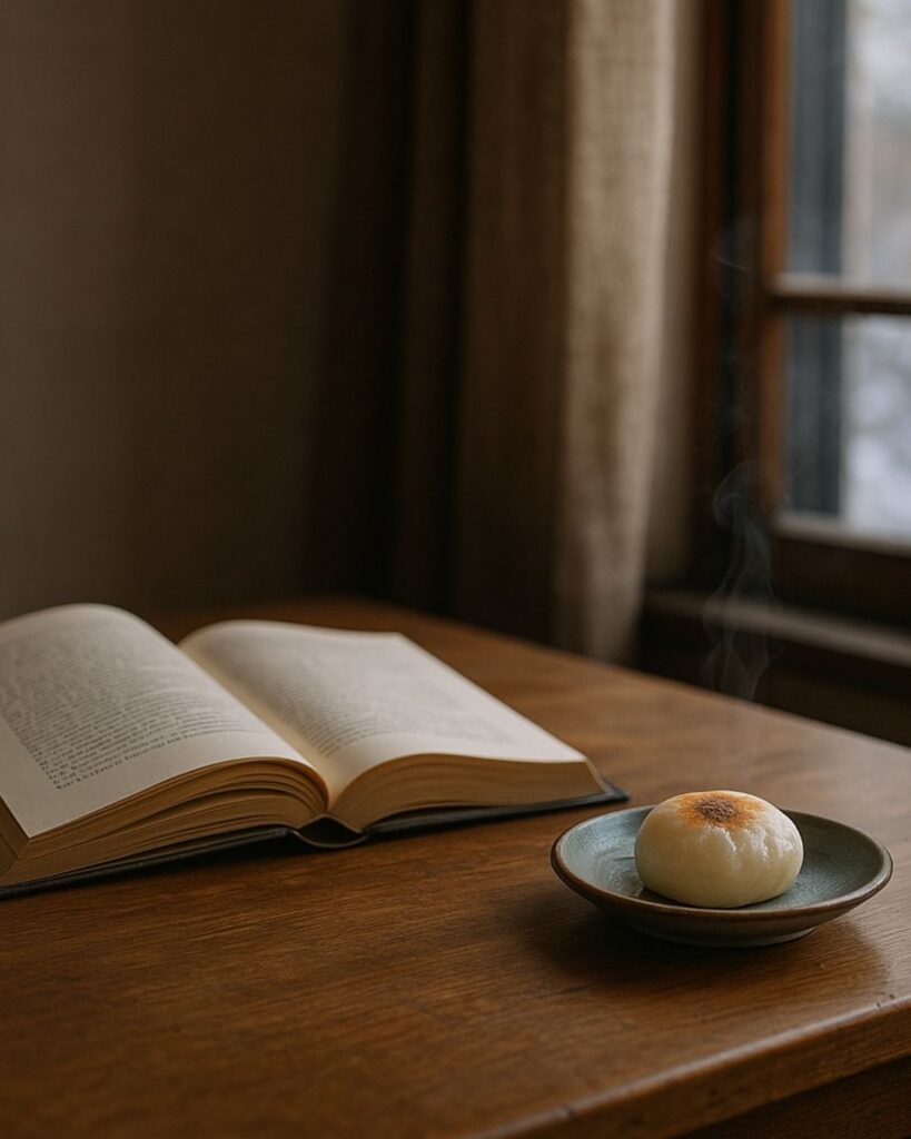 北原白秋の冬の短歌5選-代表作をわかりやすく解説！「書読みて 心安けき たまたまは 我やさしかり 餅など焼く」この短歌をイメージした画像