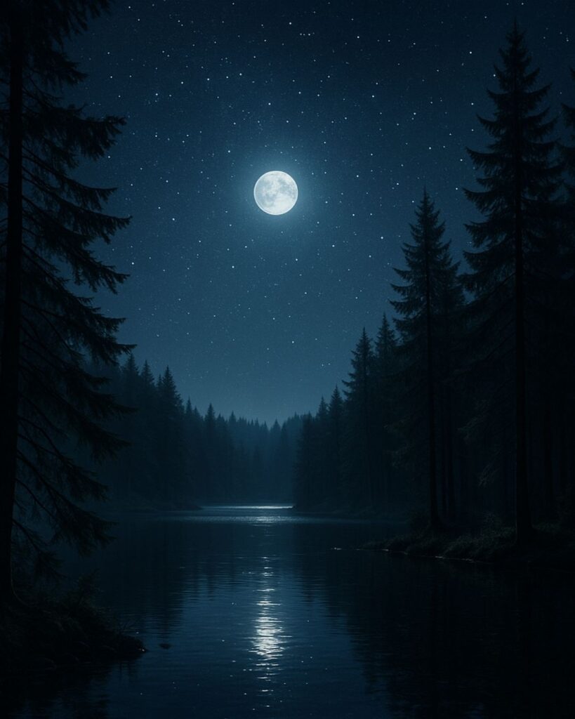 種田山頭火の秋の俳句5選-代表作をわかりやすく解説！「思ひはぐるる　星月夜　森の心澄む」この俳句をイメージした画像