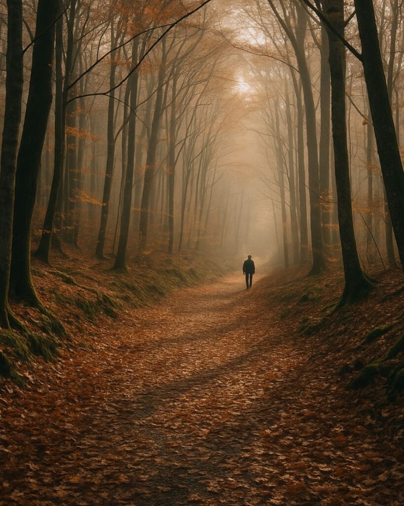 釈迢空の名作短歌5選–水の上「木立ち深く ふみゆく足の、 たまさかは、 ふみためて思ふ。 山の深さを」この短歌をイメージした画像