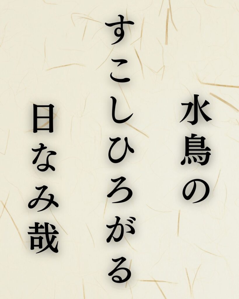 正岡子規の冬の俳句5選-代表作をわかりやすく解説！「水鳥の　すこしひろがる　日なみ哉」この俳句を記載した画像