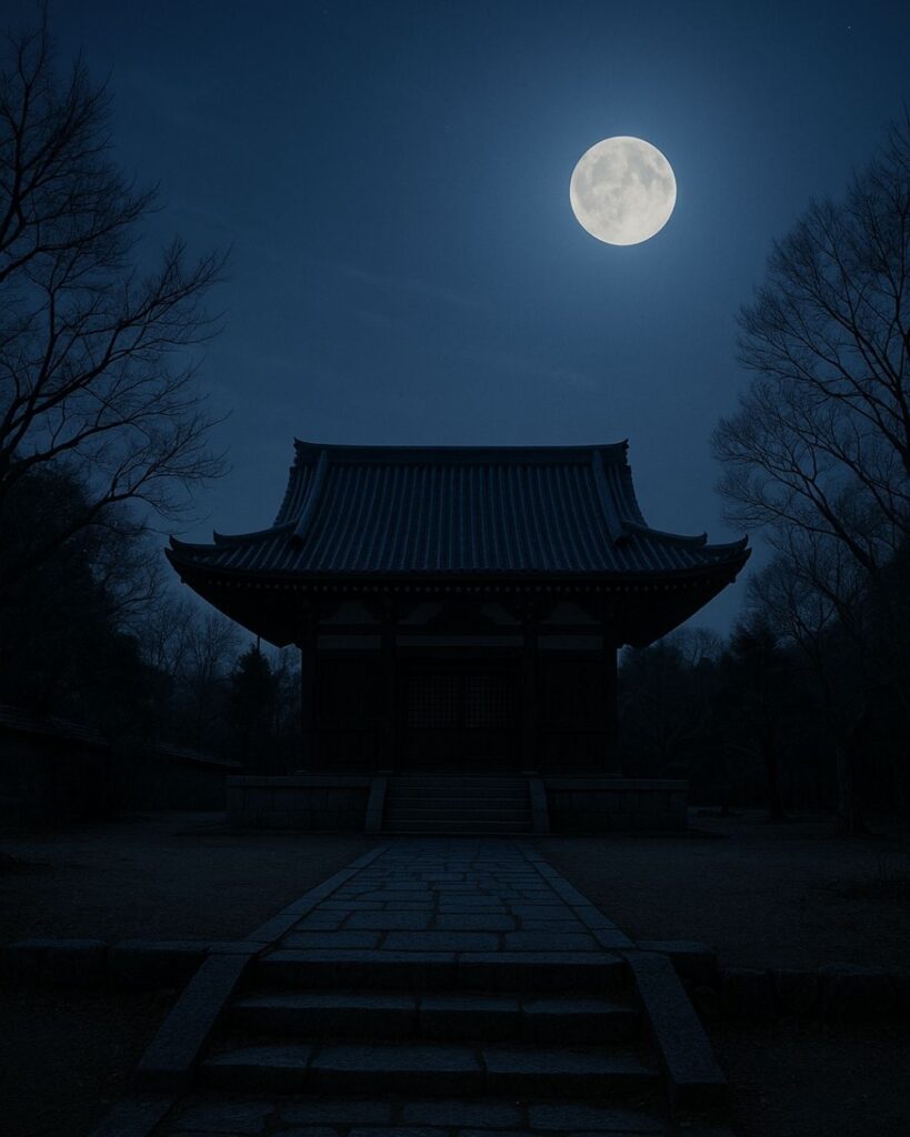 与謝蕪村の冬の俳句5選-代表作をわかりやすく解説！「寒月や　門なき寺の　天高し」この俳句をイメージした画像