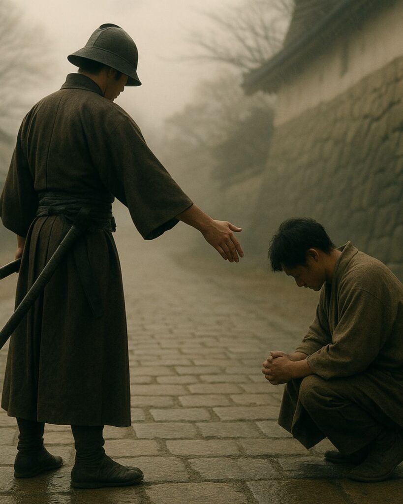 豊臣秀吉の名言9選–天下人の思考術「降伏した者には、決して刃を向けてはならぬ。」この名言のイメージイラスト