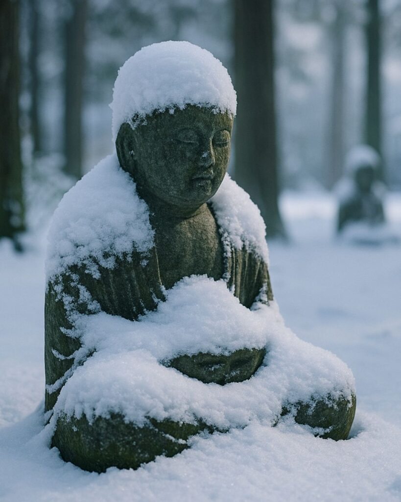 服部嵐雪の冬の俳句5選-代表作をわかりやすく解説！「此下に　かくねむるらん　雪仏」この俳句をイメージした画像