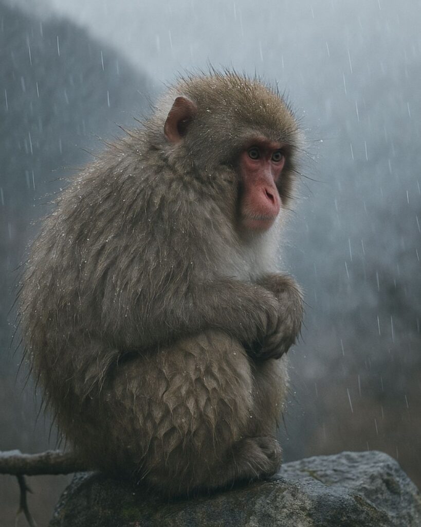 松尾芭蕉の冬の俳句5選-代表作をわかりやすく解説!「初しぐれ 猿も小蓑を ほしげ也」この俳句をイメージした画像