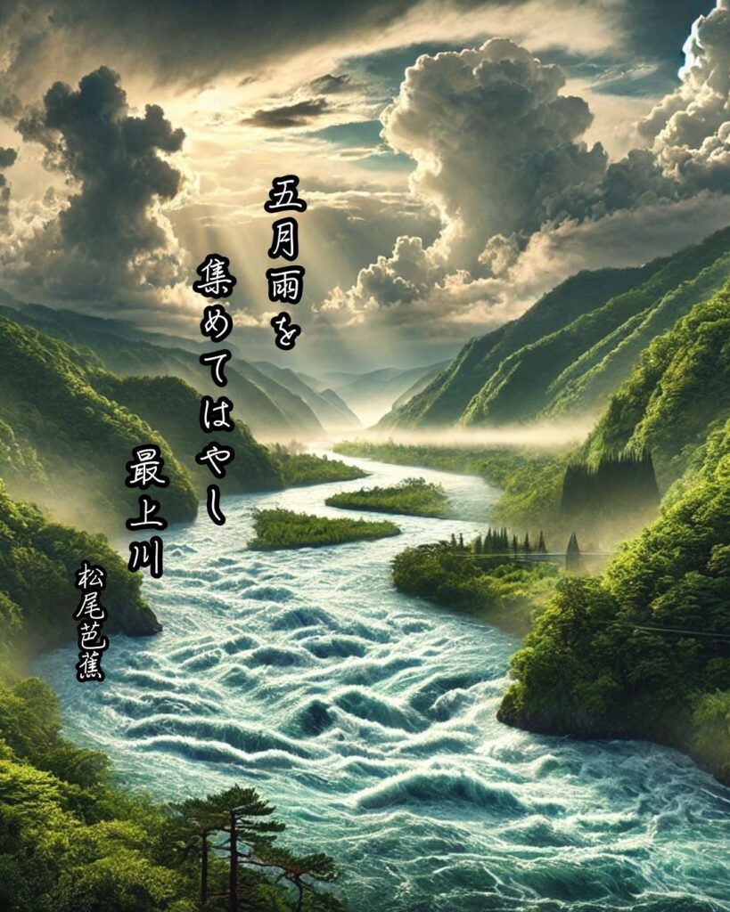 松尾芭蕉の俳句まとめ ― 生涯・作風・名句・俳句一覧 ―「五月雨を 集めてはやし 最上川」松尾芭蕉作俳句イメージ画像