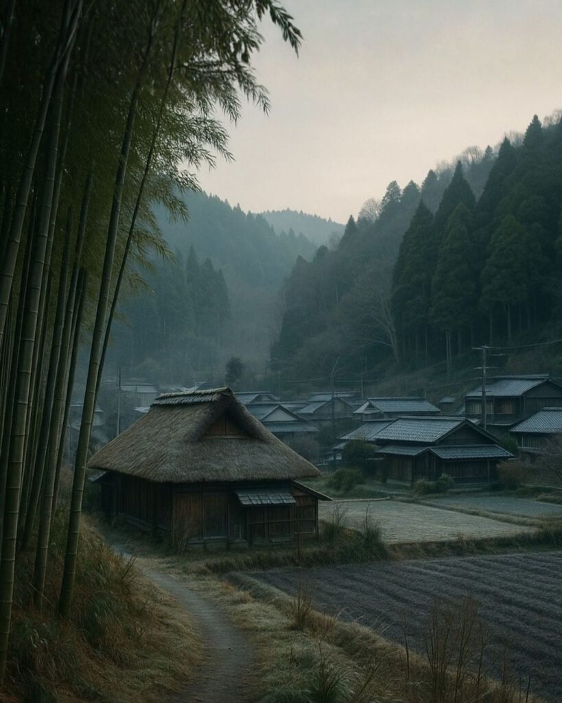 斎藤茂吉の冬の短歌5選-代表作をわかりやすく解説！「竹おほき 山べの村の 冬しづみ 雪降らなくに 寒に入りけり」この短歌をイメージした画像