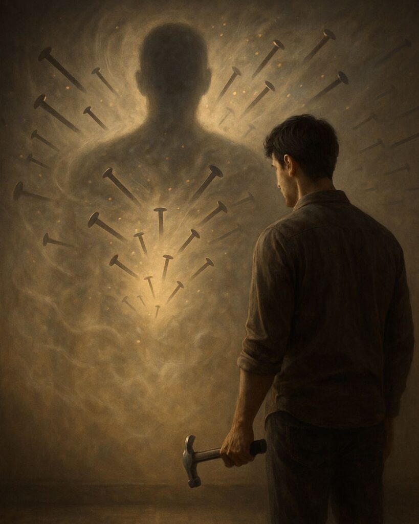 アブラハム・マズローの名言9選–自己成長への指針「金槌しかなければ、全てが釘に見える。」この名言のイメージイラスト