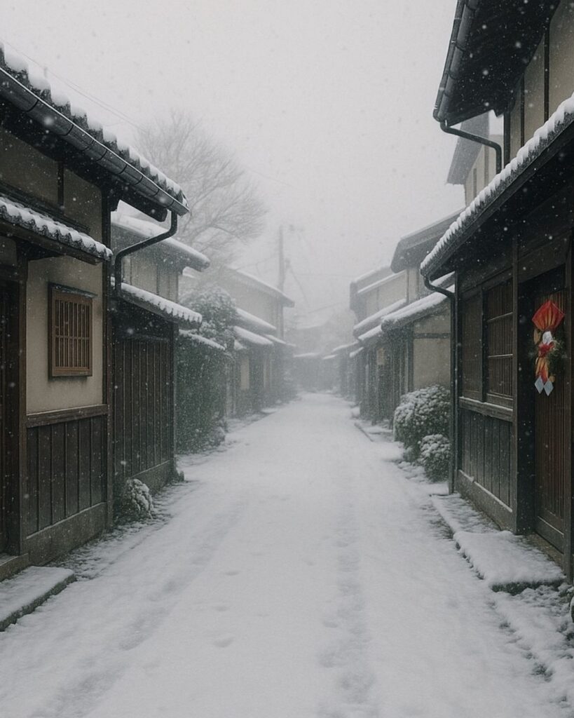 杉山杉風の冬の俳句5選-代表作をわかりやすく解説!「雪の日は 年のいそぎも 忘れけり」この俳句をイメージした画像