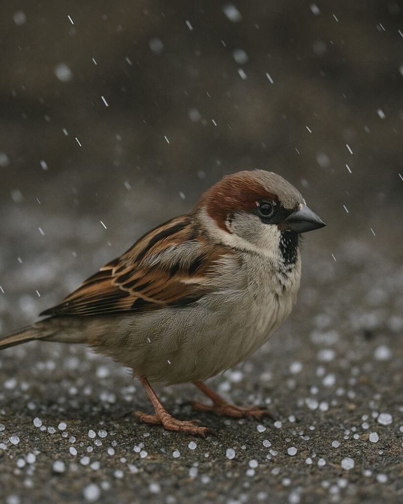 杉山杉風の冬の俳句5選-代表作をわかりやすく解説!「霰にも 怪我せぬ雀 かしこさよ」この俳句をイメージした画像