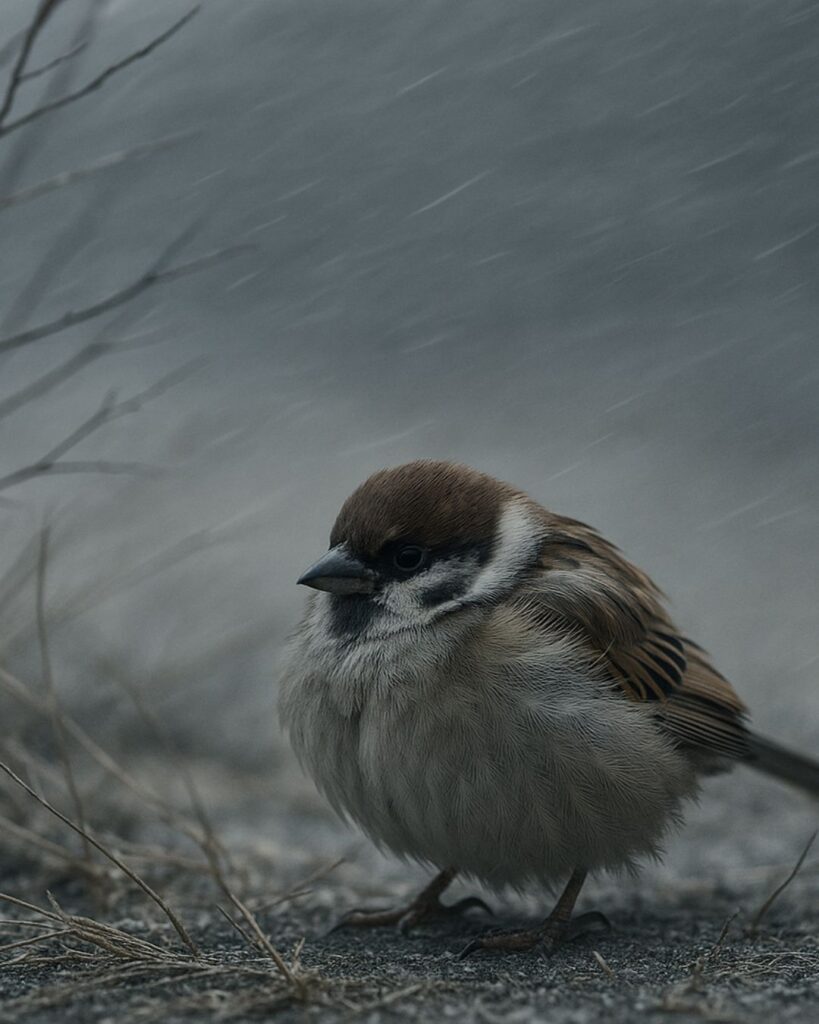 杉山杉風の冬の俳句5選-代表作をわかりやすく解説!「凩に 何やら一羽 寒げなり」この俳句をイメージした画像