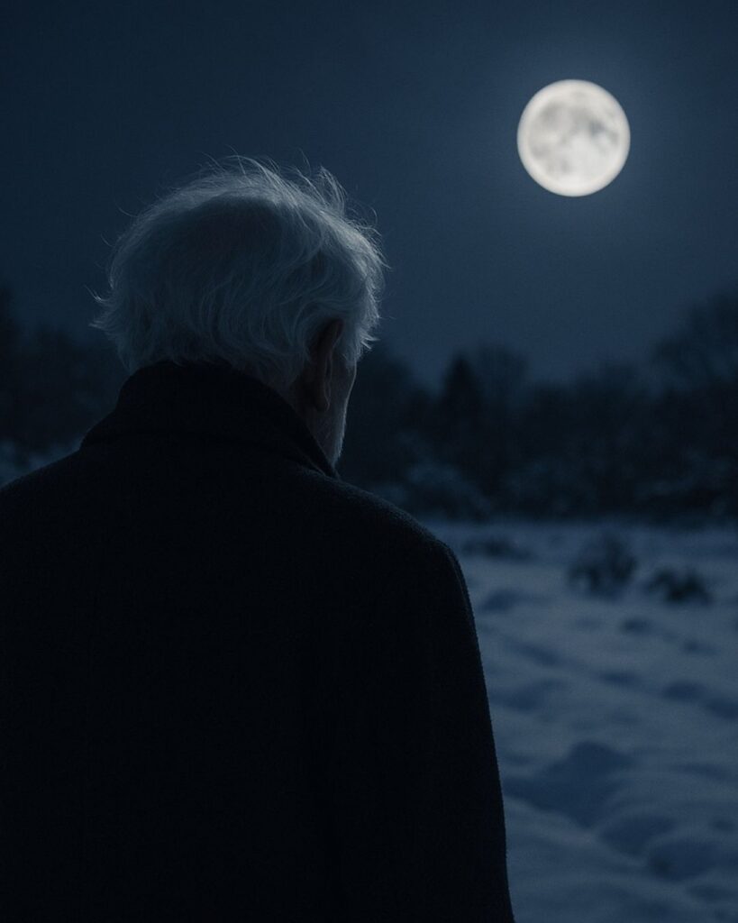 内藤丈草の冬の俳句5選-代表作をわかりやすく解説!「雪よりは 寒し白髪に 冬の月」この俳句をイメージした画像