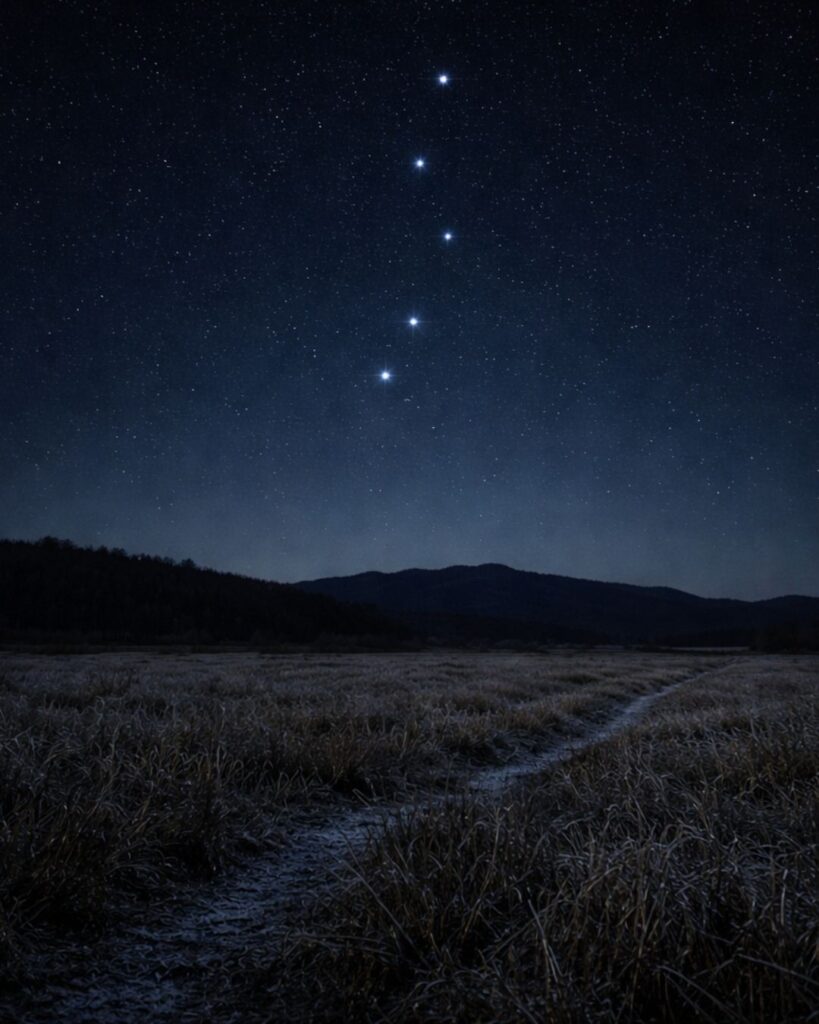 山口誓子の冬の俳句5選-代表作をわかりやすく解説！「夜を帰る　枯野や北斗　鉾立ちに」この俳句をイメージした画像